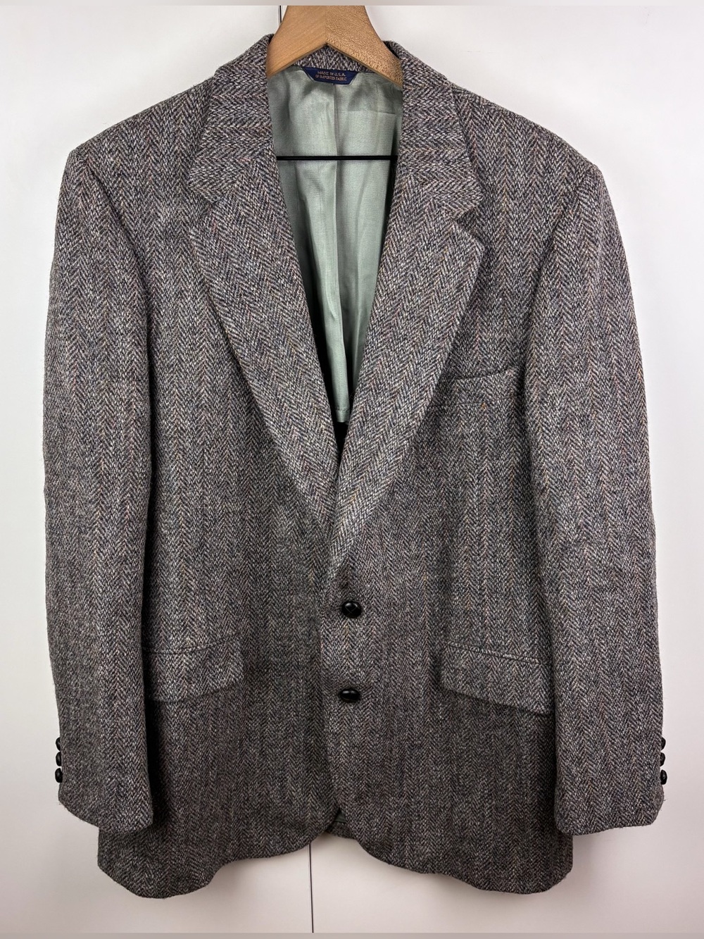 Harris Tweed 100% Wool Scottish Suit Jacket Blazer Coat Herringbone Tweed 46L